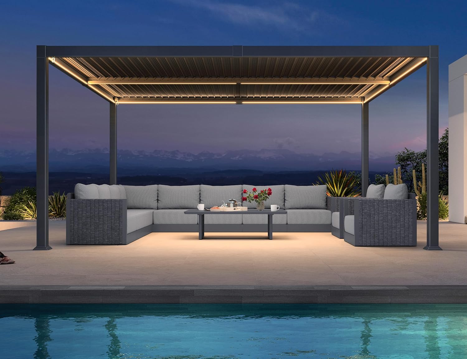 karaca-alisveris - Pergola bioclimatique alu 4x4.6m, lames LED, durable