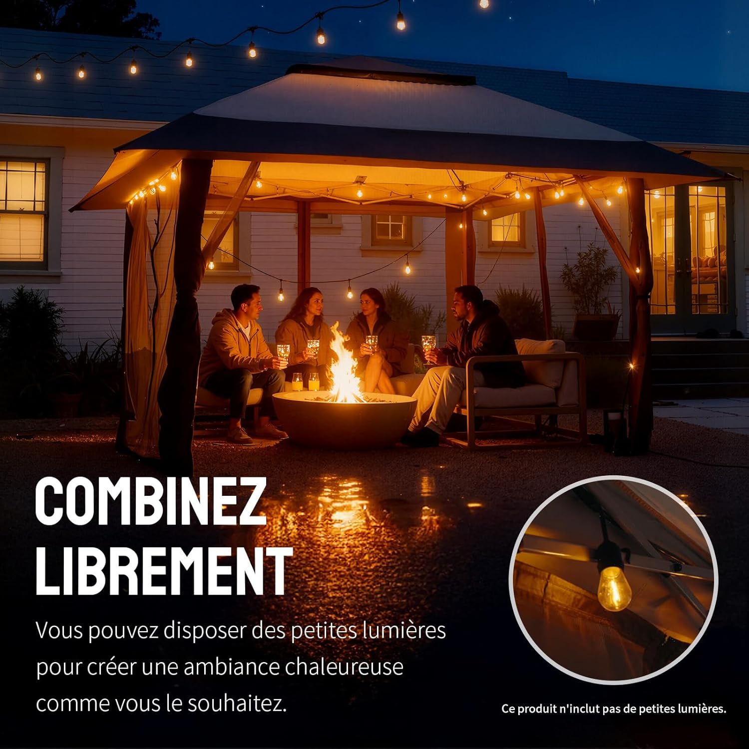 karaca-alisveris Tonnelle de Jardin 4 x 4 m, Pop Up Gezebo Exterieur Imperméable, Abri de Jardin Réglable en Hauteur, Double Toit avec Côtés en Maille Zippée, Sac de Transport, Beige