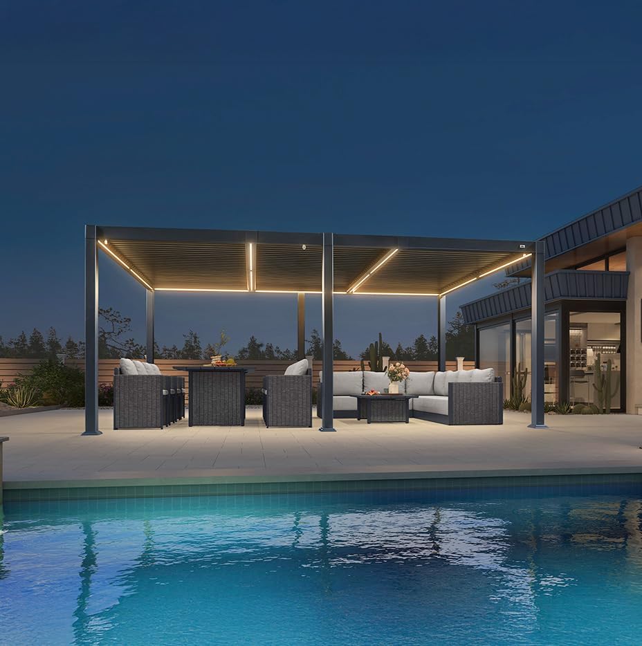 karaca-alisveris - Pergola bioclimatique - 3,5x5,5m - alu, lames LED, étanche