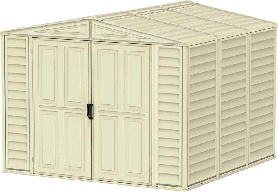 karaca-alisveris karaca-alisveris 8 x 8 (5.75 m²) Abri de jardin en plastique avec kit de fondation en métal, structure de toit en métal robuste, abri en vinyle sans entretien - Ivoire