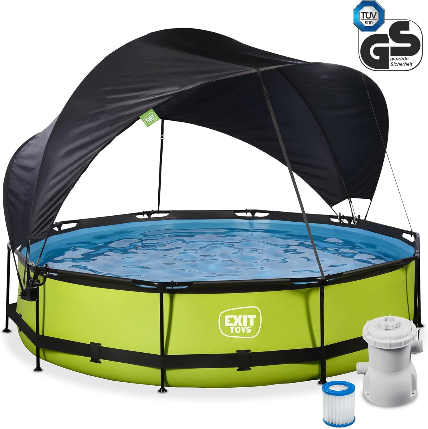 karaca-alisveris Piscine Lime avec Voile d'Ombrage - ø360x76cm - Piscine Hors Sol Ronde avec Pompe Filtrante à Cartouche - Protection Optimale Contre Les Rayons UV - Entrée Basse - Design Unique - Vert