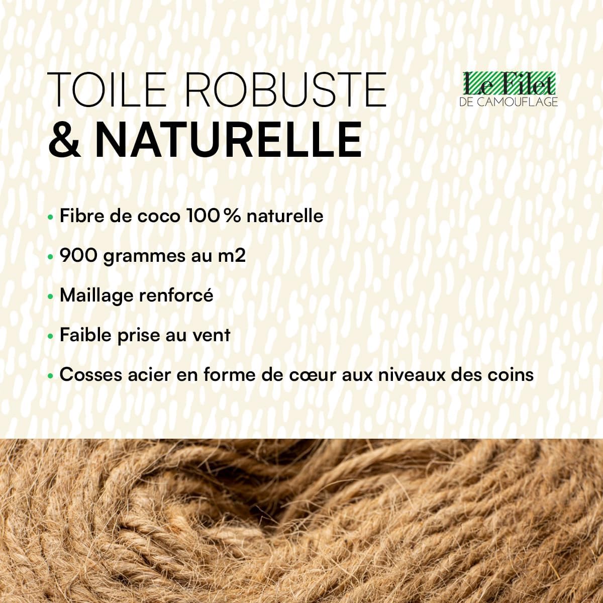 Toile d'ombrage écologique coco rectangulaire 4x6m protection solaire