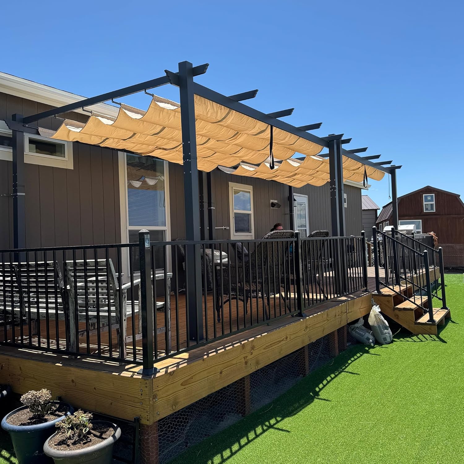 karaca-alisveris - Pergola Aluminium - 4x3m - Toit coulissant, tissu kaki