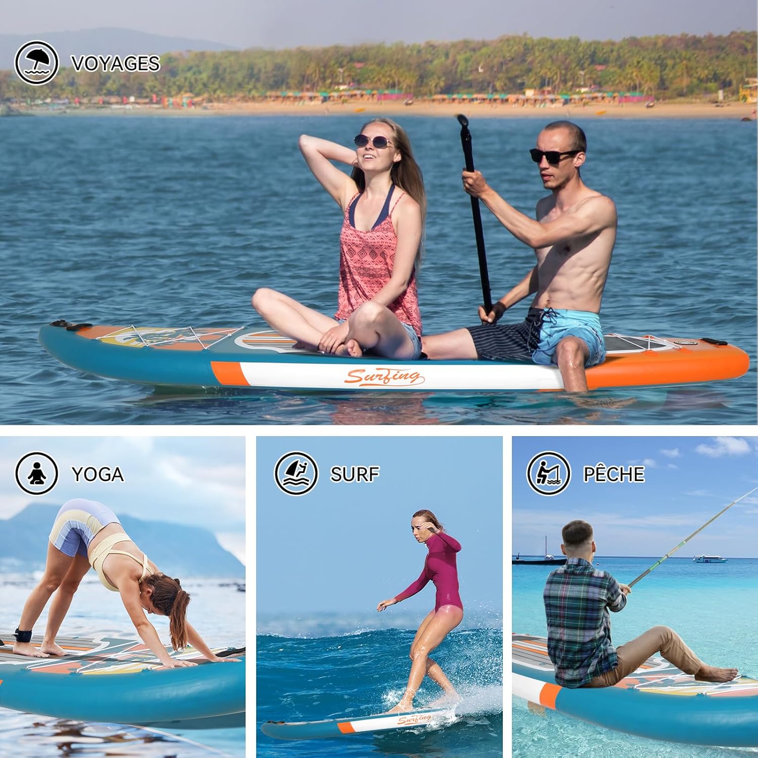 karaca-alisveris - Paddle gonflable adulte - 320/335cm - 2 personnes, siège kayak, pagaie alu, caméra, pompe, 150kg