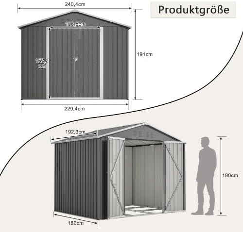 Abri de jardin métal - 8x6m, porte rabattable, résistant intempéries