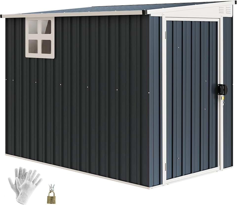 karaca-alisveris - abri de jardin métal - 128x231x181cm - toit pente, fenêtre, porte verrouillable