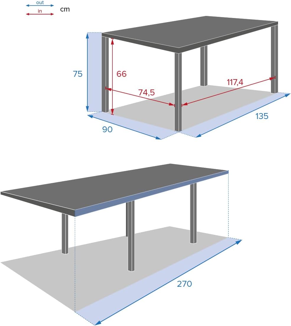 karaca-alisveris - Piazza Extensible - 220/320x100cm - 10 places, aluminium epoxy