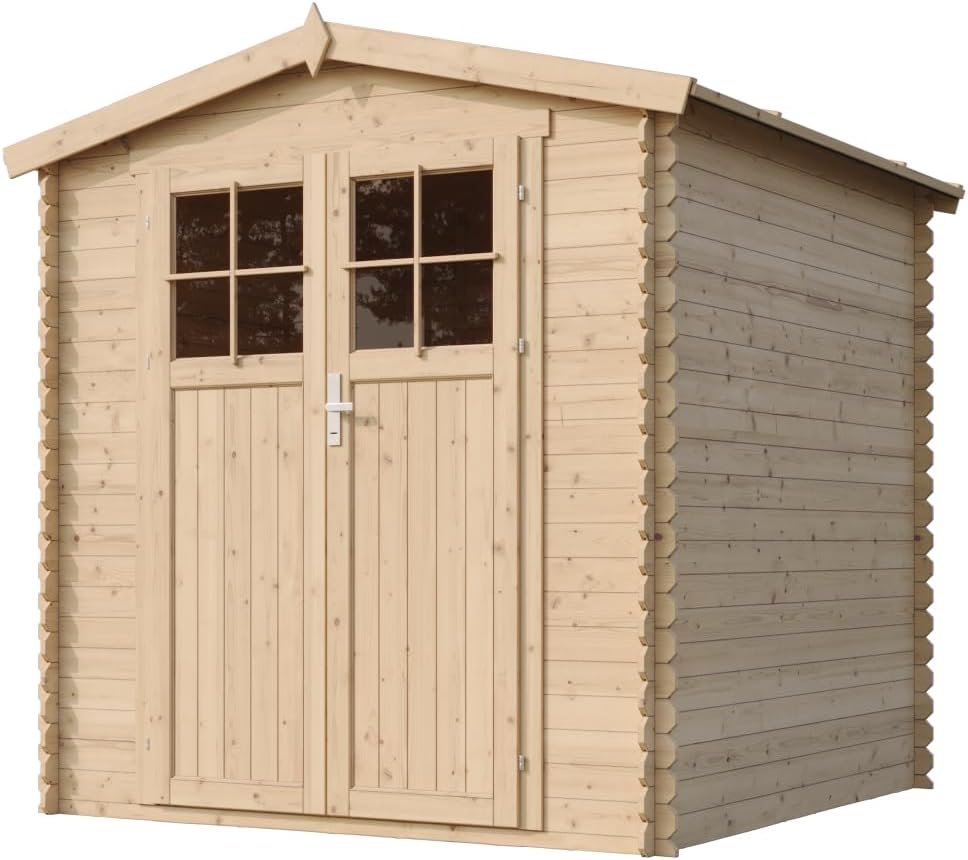 Abri de Jardin en Bois avec Sol TRAITÉ Porte verrouillable de Haute qualité - Stockage extérieur I216xL206xH218 cm/ 3.53 m2 - Toit imperméable, fenêtres karaca-alisveris M343F+M343G