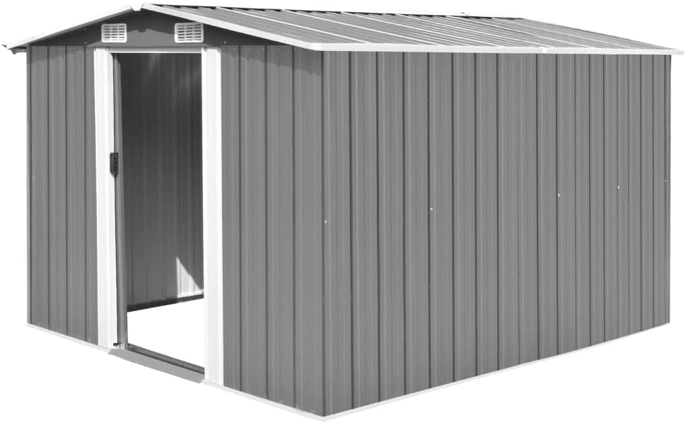 Abri de jardin en métal gris - 257x298x178 cm, résistant, 72,36kg