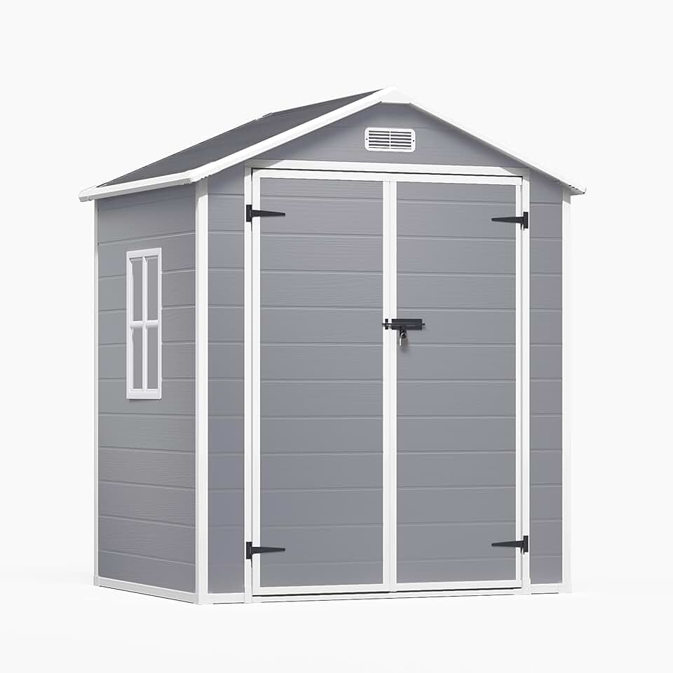 karaca-alisveris - Abri de Jardin en Résine - 173x125x210 cm - Ventilation, base renforcée, fenêtres, verrou - Gris