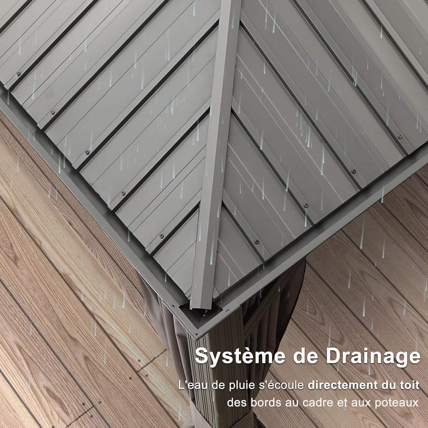 karaca-alisveris - tonnelle aluminium série - 4,85x3,65m - éclairage intégré, rideaux moustiquaires, gouttière, gris