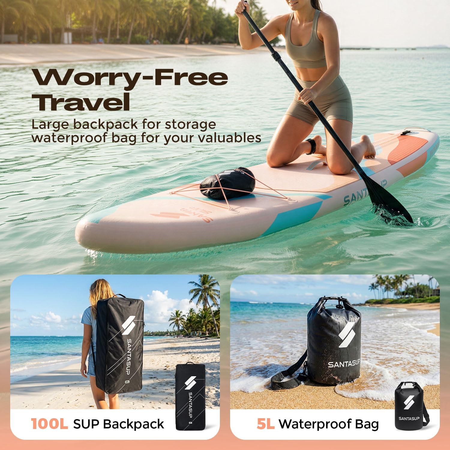 Tableau Gonflable Stand Up Paddle avec Accessoires Sup, Pont EVA antidérapant, Tableau Large 10'6