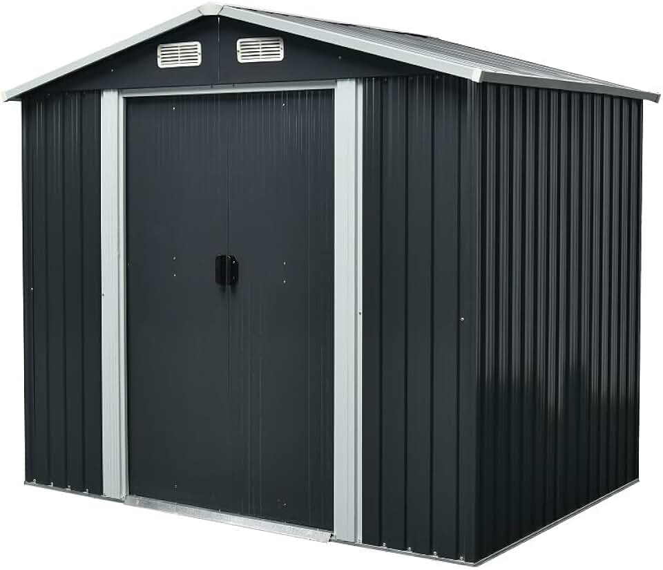 Abri de jardin métal 3.66 m², acier galvanisé, 162x226x172 cm, 2 portes coulissantes