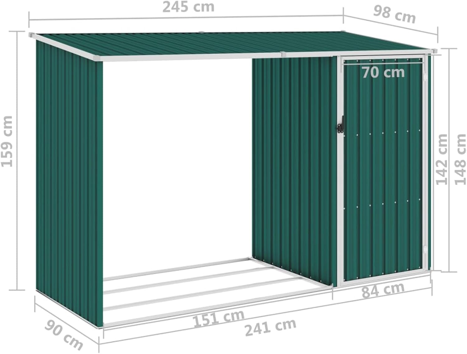 Abri à bois de jardin - 245x98x159 cm - acier galvanisé, grande capacité
