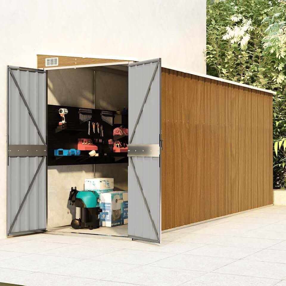 Abri de jardin mural marron 118x382x178 cm acier galvanisé, 47.9kg