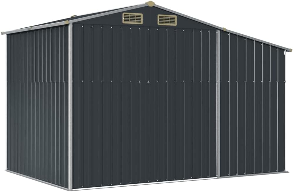 Abri de jardin - acier galvanisé 277x192,5x179 cm, rangement bois et aération, toit incliné