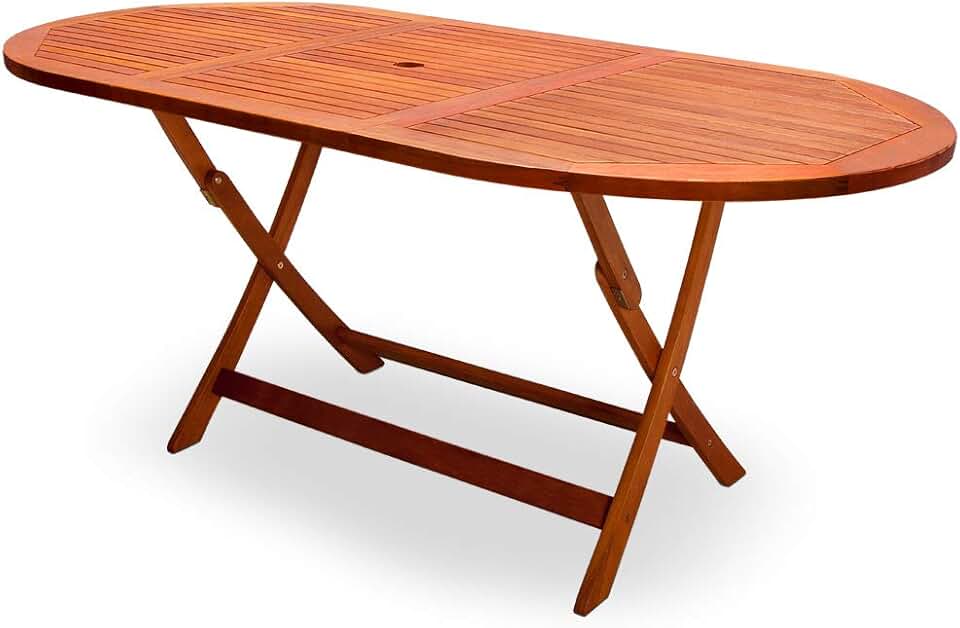 karaca-alisveris - Table D Extérieur Alabama - ovale 6 pers. - bois d'eucalyptus, pliante, trou pour parasol