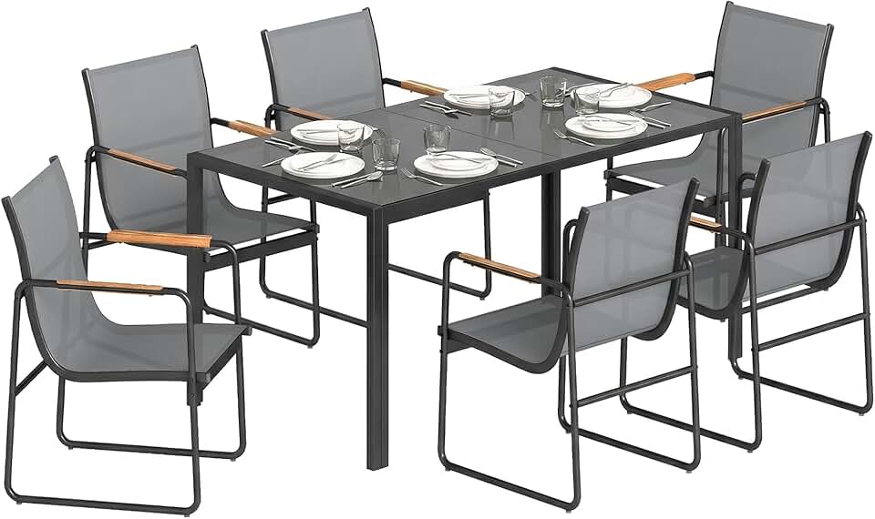 karaca-alisveris - Ensemble salle à manger 6 places - table verre, structure acier - gris