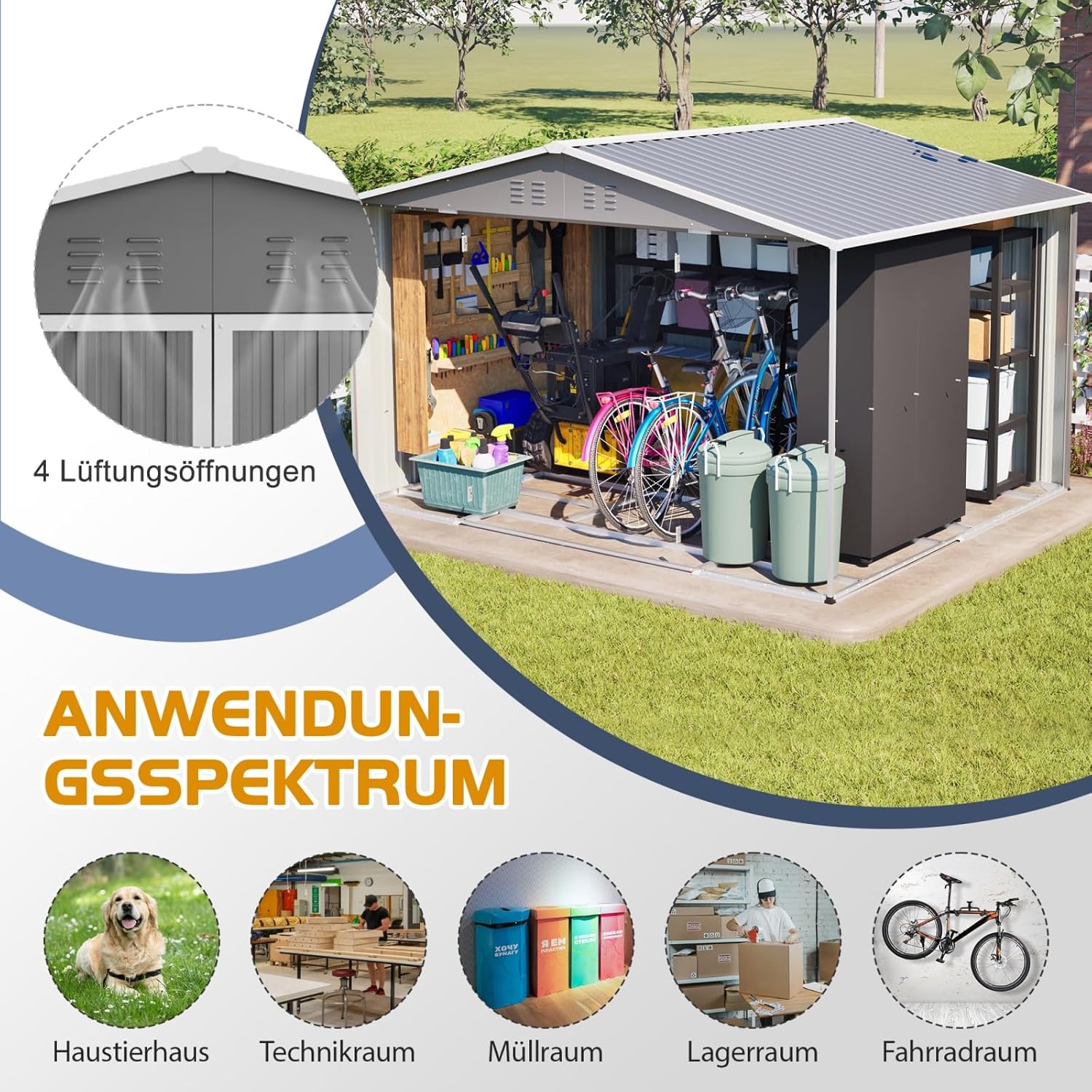 Abri de jardin - métal galvanisé 10x8 FT - spacieux, résistant intempéries, toit incliné