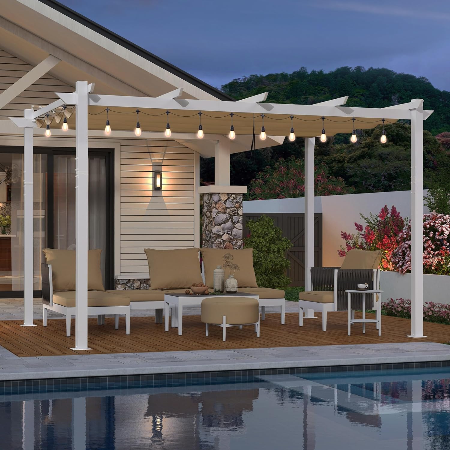 karaca-alisveris - Pergola aluminium - 4x3m - éclairage intégré, toit kaki
