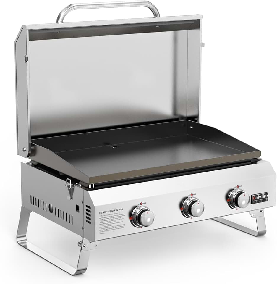 karaca-alisveris - Plancha gaz inox - 57x36cm - 3 brûleurs, 7kW, céramique, pieds pliables