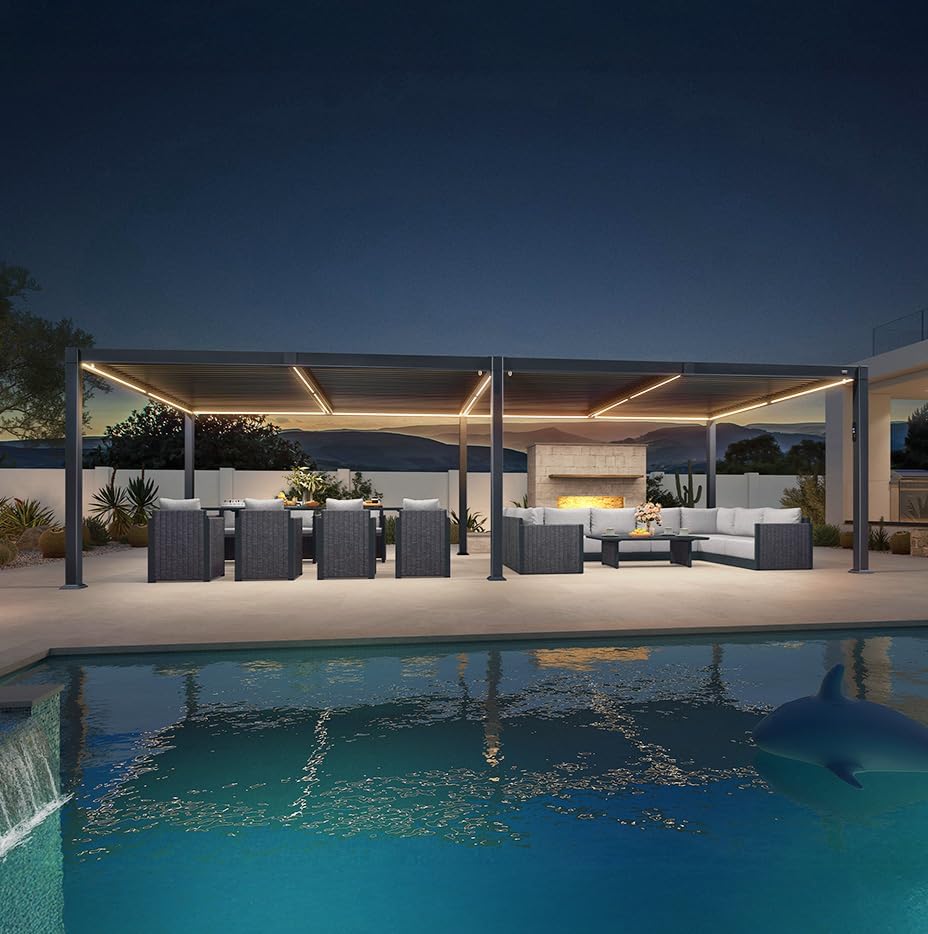 karaca-alisveris - Pergola bioclimatique - 3,5x8,5m - aluminium, lames LED, étanche