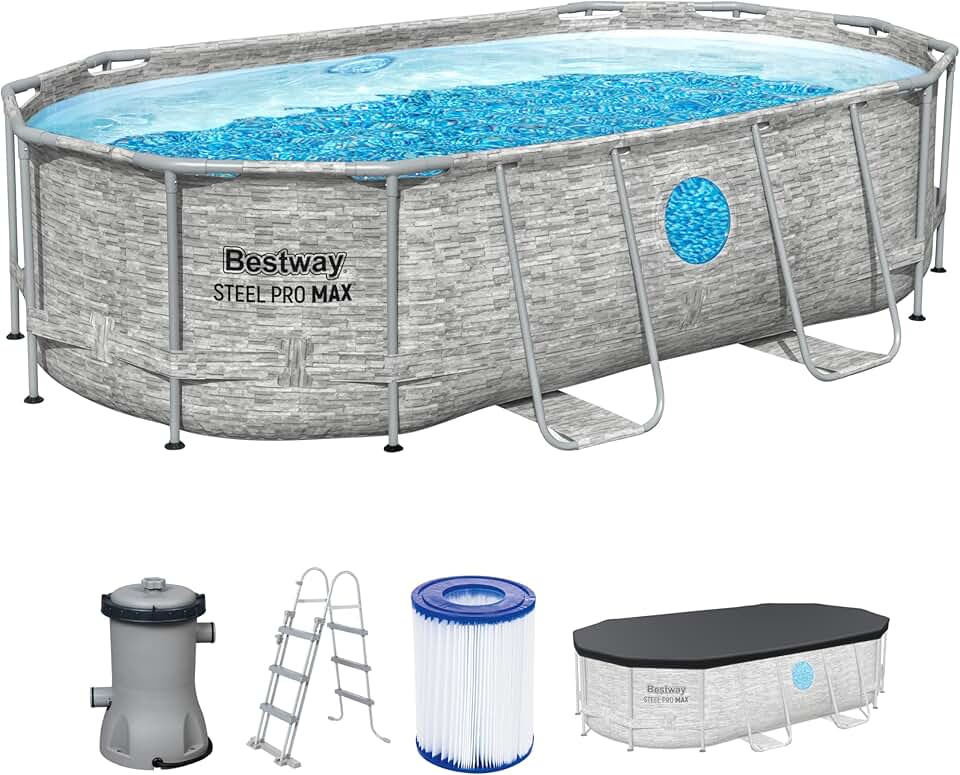karaca-alisveris Steel Pro Max Splashview Kit Piscine Hors Sol - 427 cm x 250 cm x 100 cm - Gris