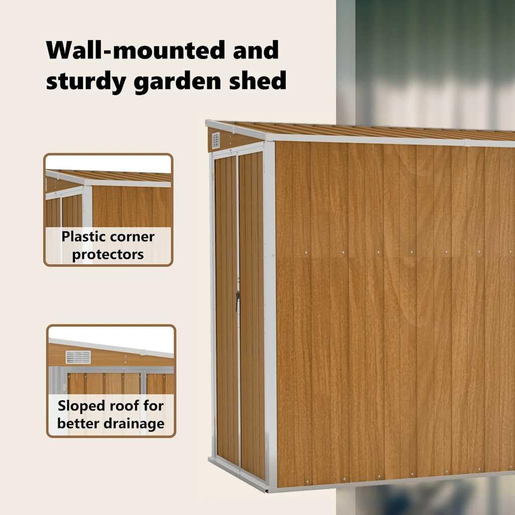 Abri de jardin mural - acier galvanisé marron - 118x288x178 cm - structure robuste - 316228