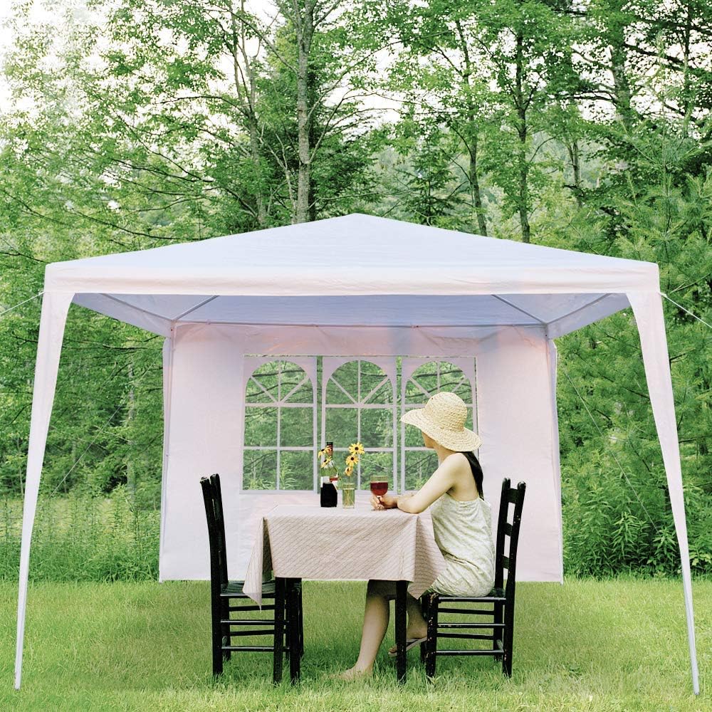 Tonnelle de jardin pliante imperméable 3x3m, 4 parois, bâche PE épaisse, protection UV