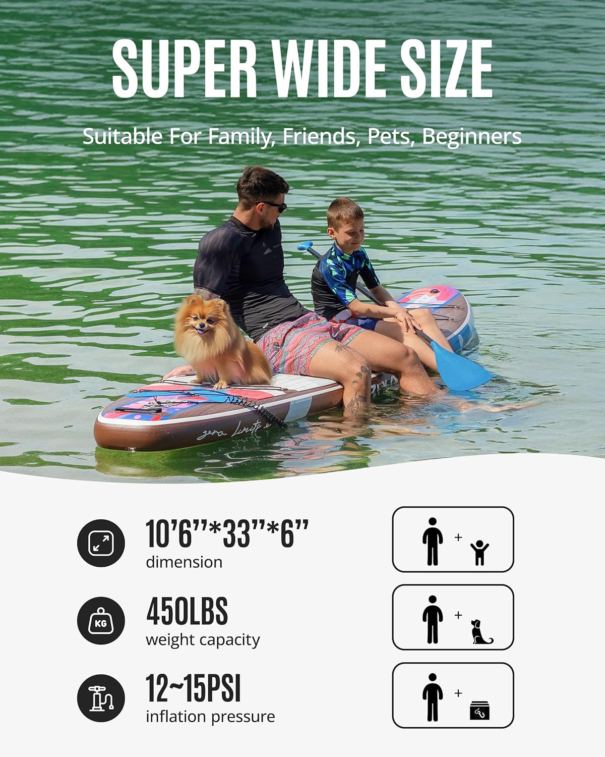 ZLX Paddle Gonflable Adulte 2 Places 320 x 84cm, Stand Up Paddle avec Siège Kayak, Planche Sup Complète avec Accessoires, pour Débutants et Tous Niveaux
