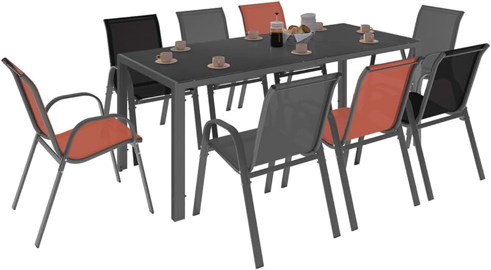 karaca-alisveris - Salon Madrid - table 190cm, 8 chaises empilables mixte