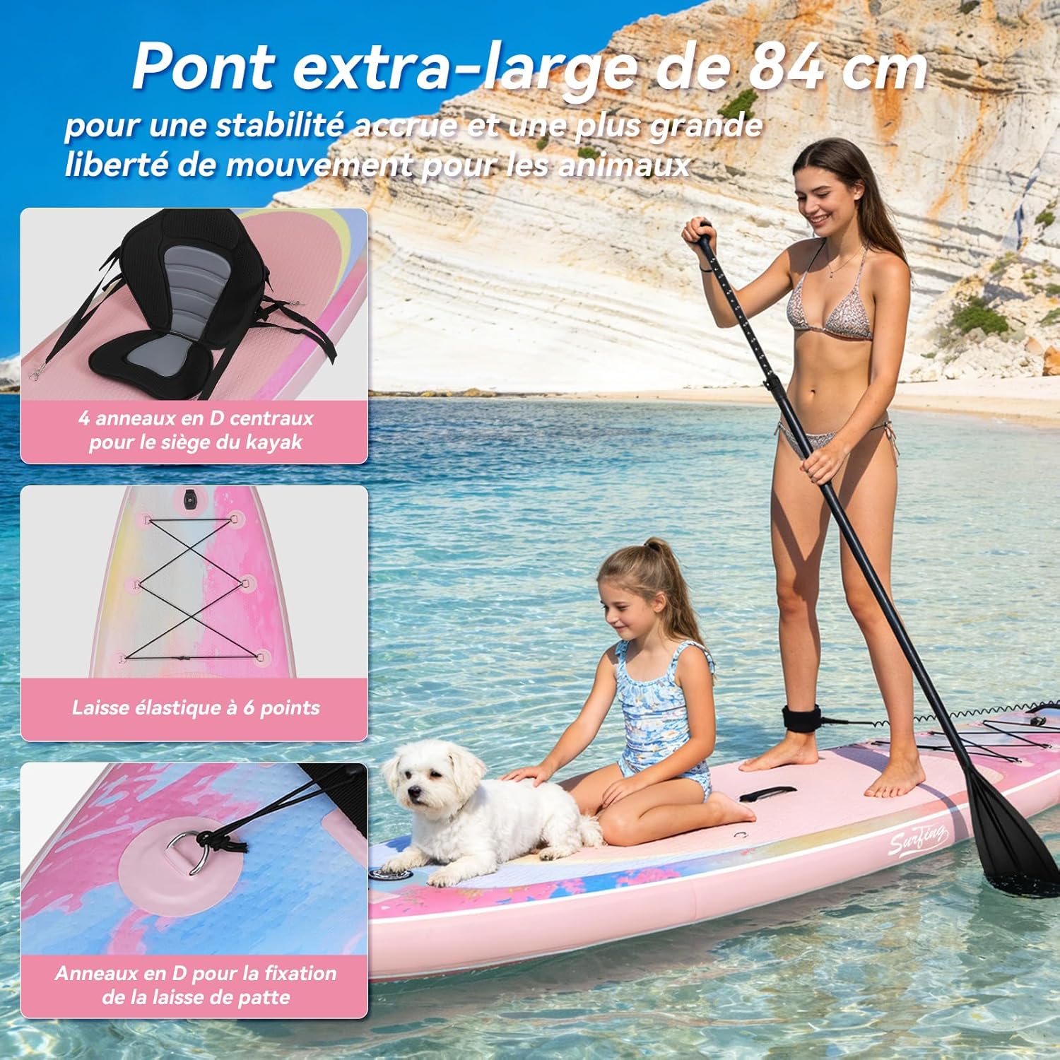 karaca-alisveris - Paddle Gonflable Série Adulte - 320/335cm - 2 places, siège kayak, pagaie alu, support caméra, pompe, 150kg
