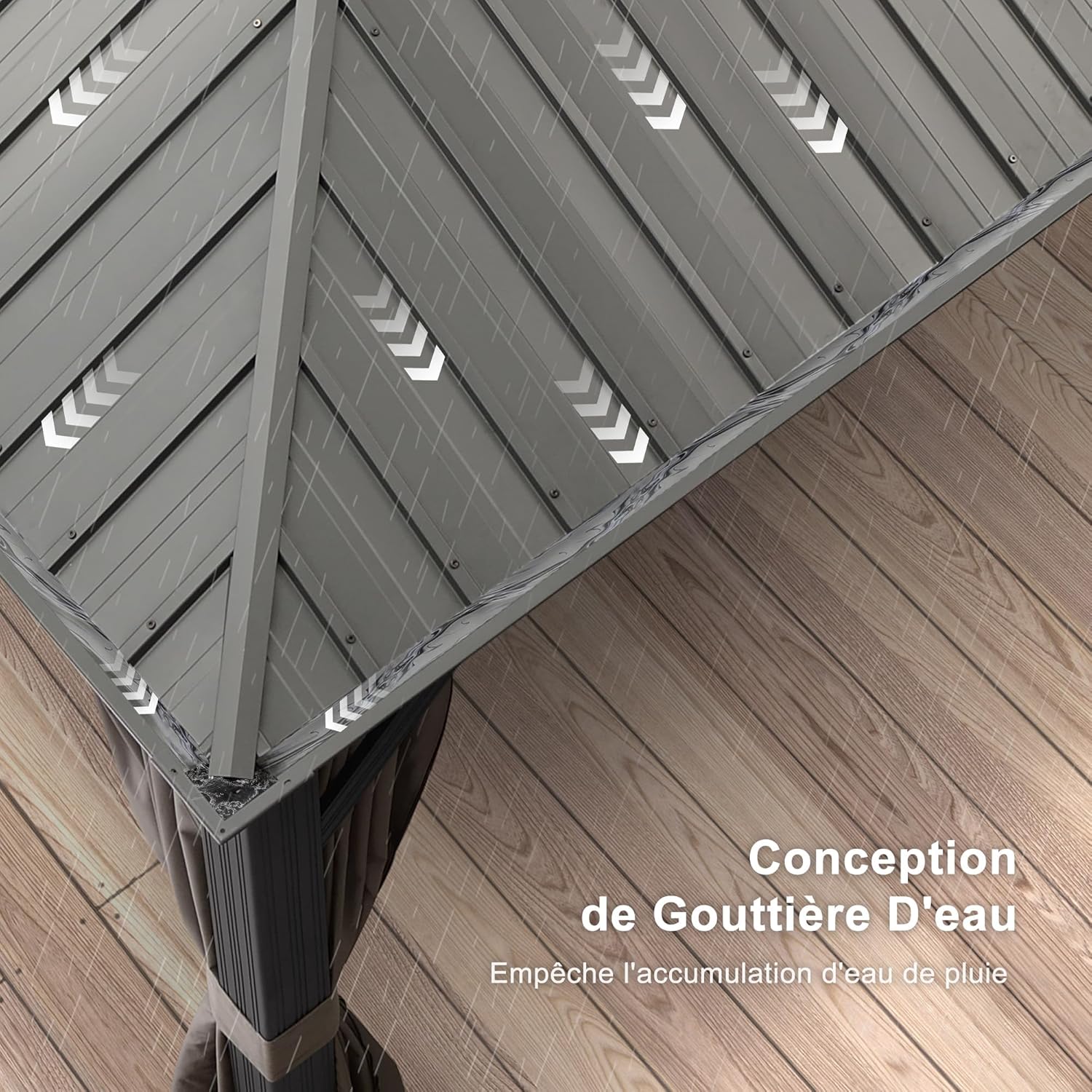 karaca-alisveris - tonnelle aluminium - 4,25x3,65m - éclairage intégré, rideaux moustiquaires, gouttière, poteaux renforcés