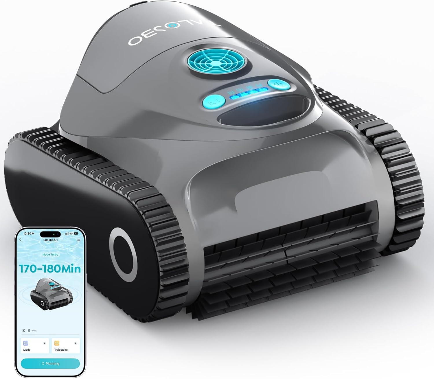 C1 - Robot piscine sans fil, fond et parois, 150m², 3 moteurs, applis, 170min - C1
