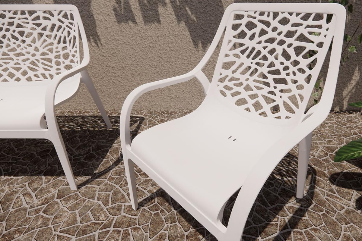 Salon de jardin - Maratea - 4 places - polypropylène fibre verre, empilable, imperméable, design moderne, blanc