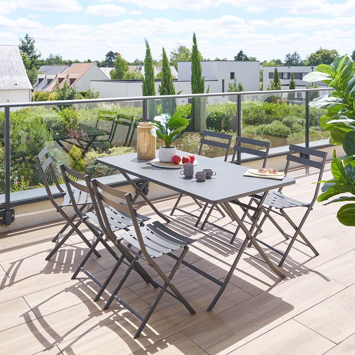 karaca-alisveris - Greensboro - 150x90 cm - Table pliante acier renforcé 6 places, gris graphite
