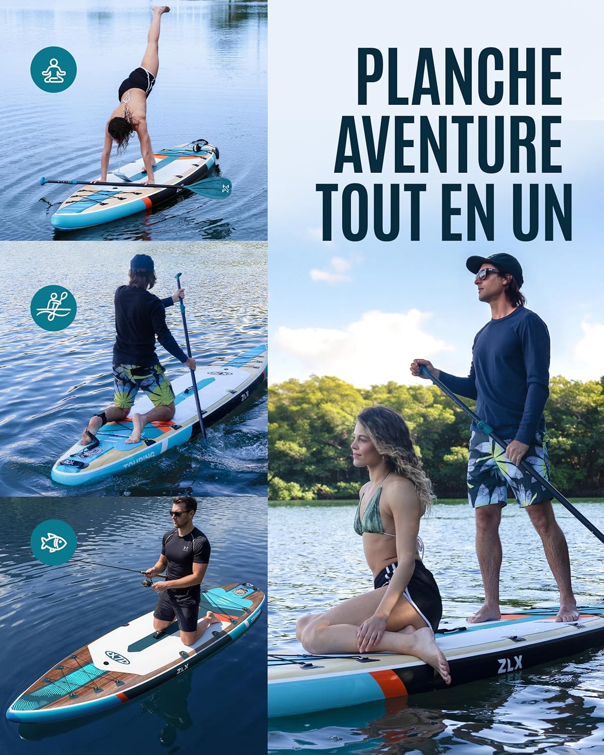 ZLX Planche de Paddle Gonflable Touring 350cm avec Siège Kayak | Sup Rapide et Stable Longue Distance, Charge 180kg, Stand Up Paddle Board Exploration Global Recycled Standard