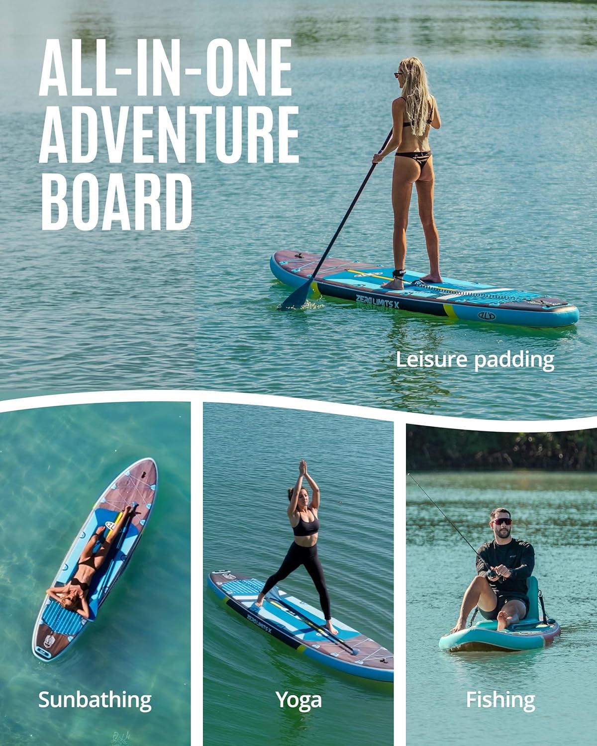 ZLX - Paddle gonflable série Extra Large - 350x89 cm - planche antidérapante stable, accessoires premium, siège, pompe, 