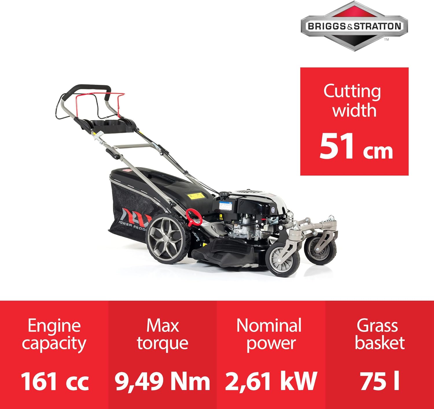 NAX POWER PRODUCTS - tondeuse essence série 750EX, 51 cm, moteur 161 cm³, roues avant pivotantes, 3001S