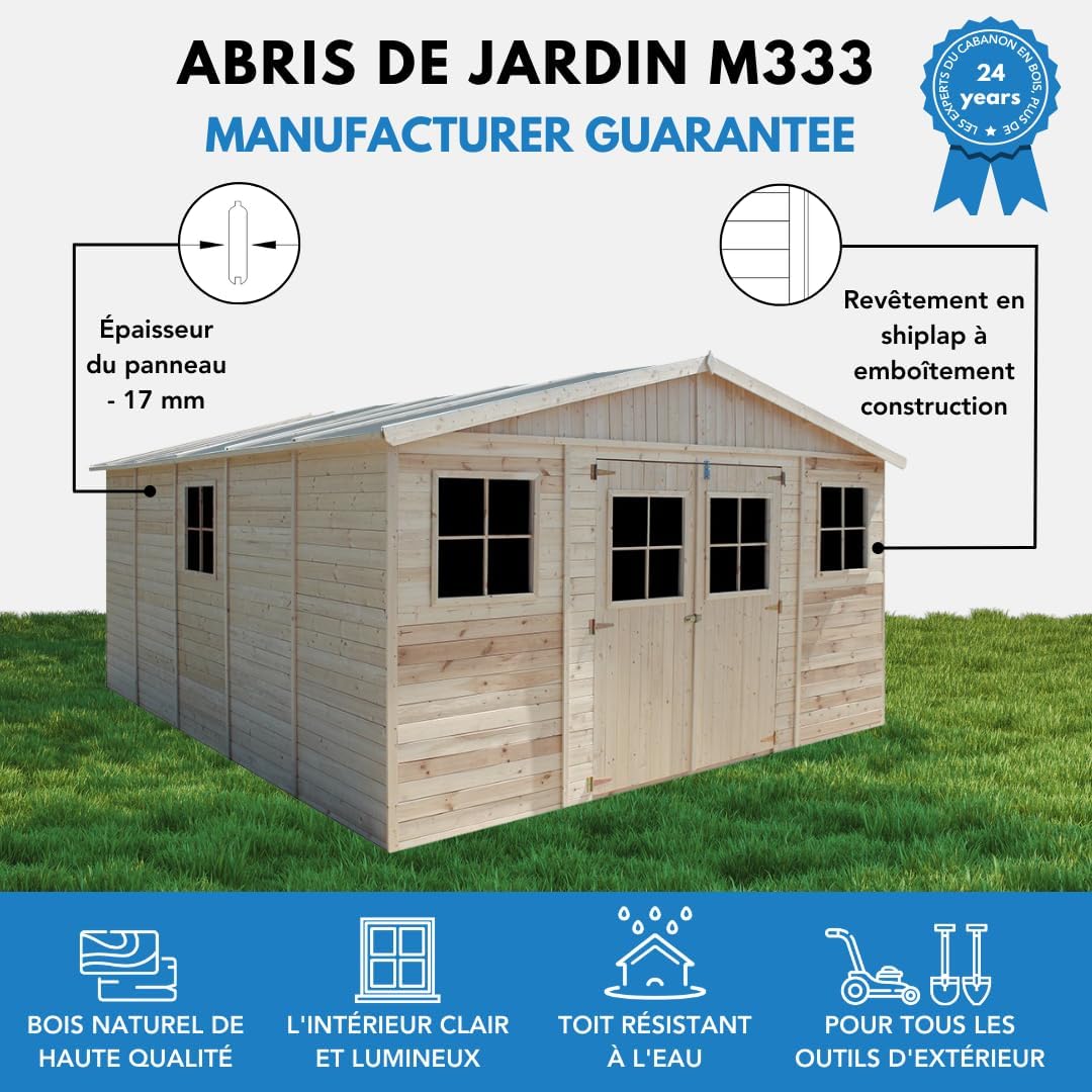 Abri de Jardin en Bois Exterieur avec Les PLANCHERS IMPRÉGNÉ- Maison de Jardin en Pin/épicéa-H246x418x522 cm/20 m²-Construction de Panneaux- Rangement pour vélos, Remise à Outils-karaca-alisveris M333 +M333G