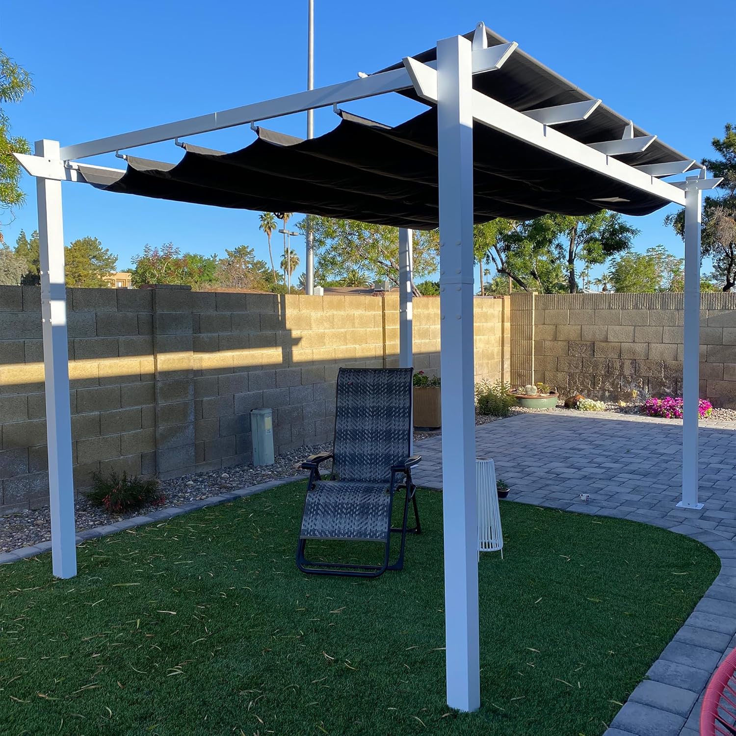 karaca-alisveris - pergola aluminium série - 4x3m - toit métal blanc, toile rétractable, étanche