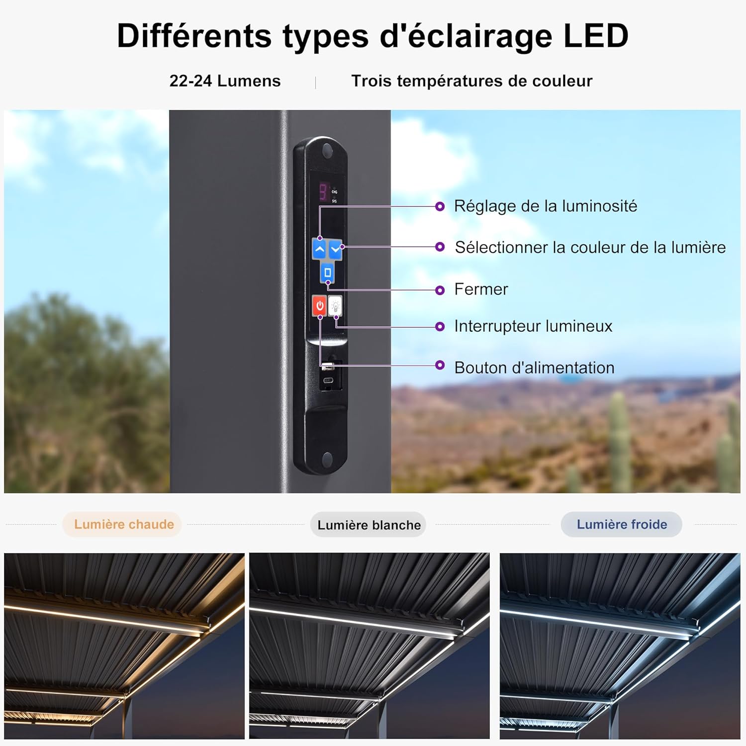 karaca-alisveris - Pergola bioclimatique - 3,5x8,5m - aluminium, lames LED, étanche