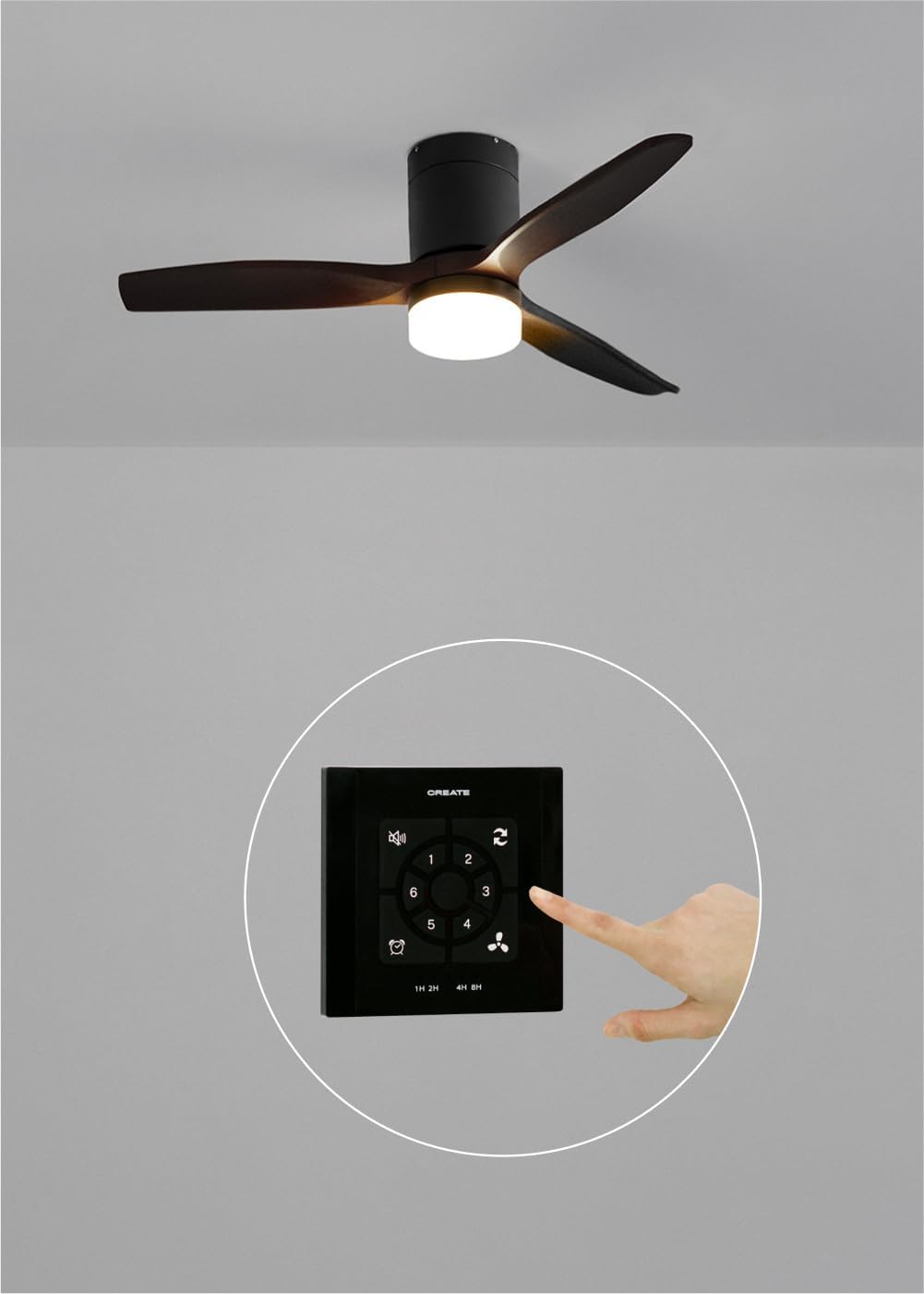 CREATE - WINDCALM S - 112cm - Ventilateur plafond silencieux, 40W, 6 vitesses, lumière 3 températures