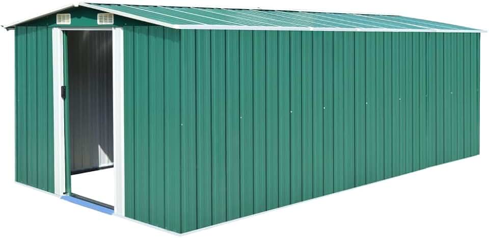karaca-alisveris Abri de jardin, abri de jardin extérieur, armoire extérieure, cabane extérieure, armoires terrasse extérieure, en métal vert, 257 x 489 x 181 cm