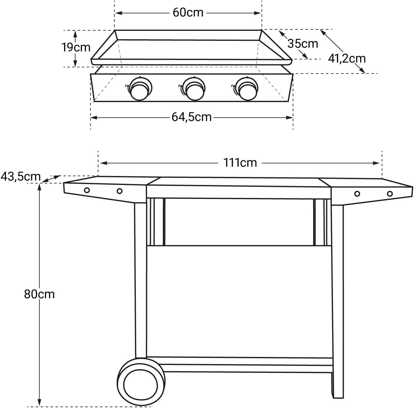 karaca-alisveris - Plancha Mérida sur chariot 3 brûleurs 6kW 74x33 cm