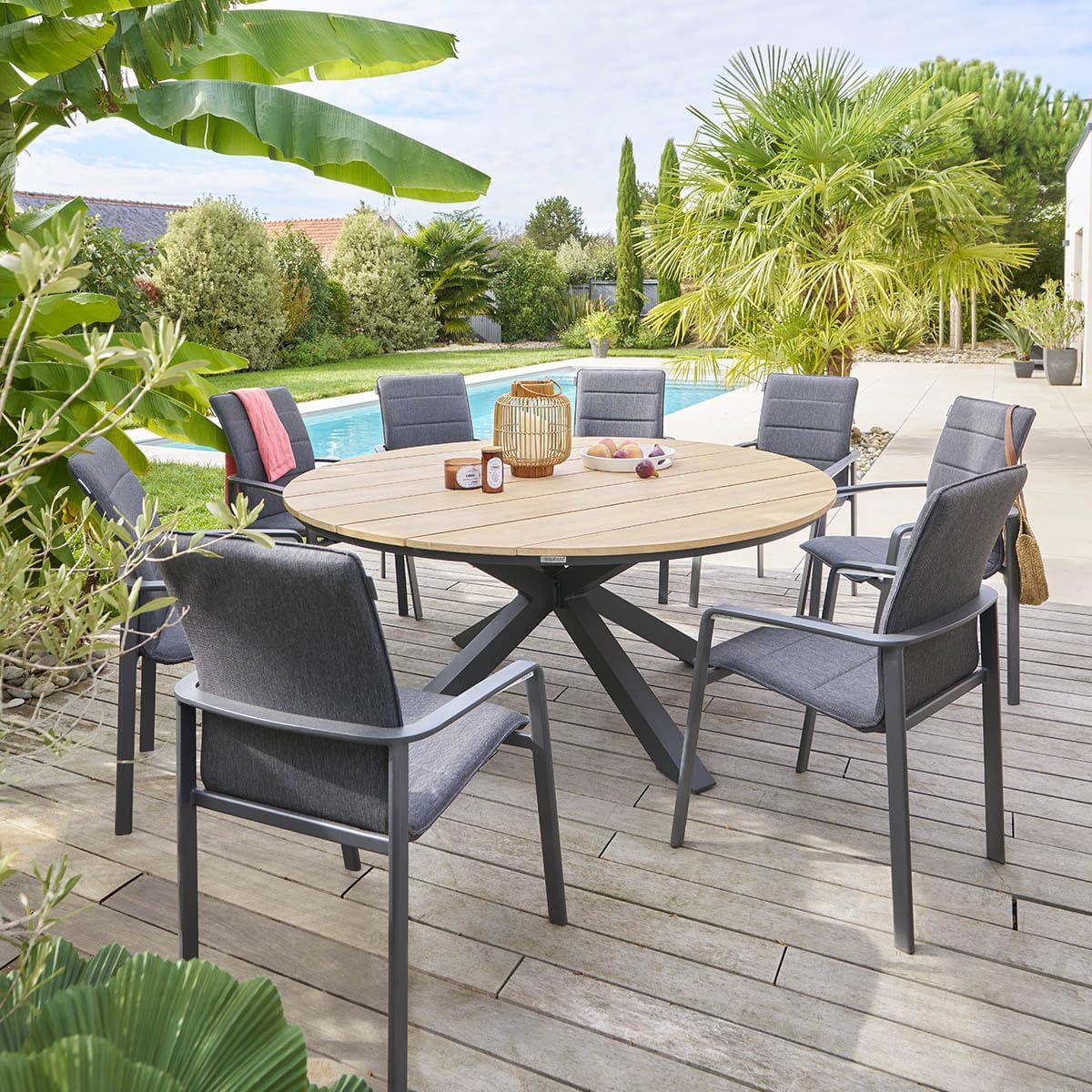 karaca-alisveris - Oriengo table ronde 8 places - aluminium acacia - Gris Graphite