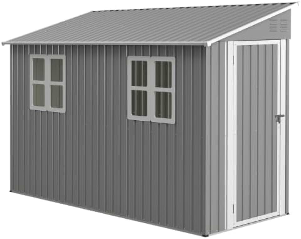 Abri de jardin, abri à outils, abri en métal, 4 x 10 m, avec kit de sol, charge lourde, toit en appenti, double porte à monter à gauche/droite, 2 fenêtres, ventilation