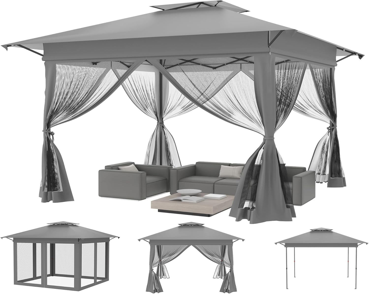 Tonnelle de jardin - Pop Up 4x4m - imperméable, UV, réglable, moustiquaire