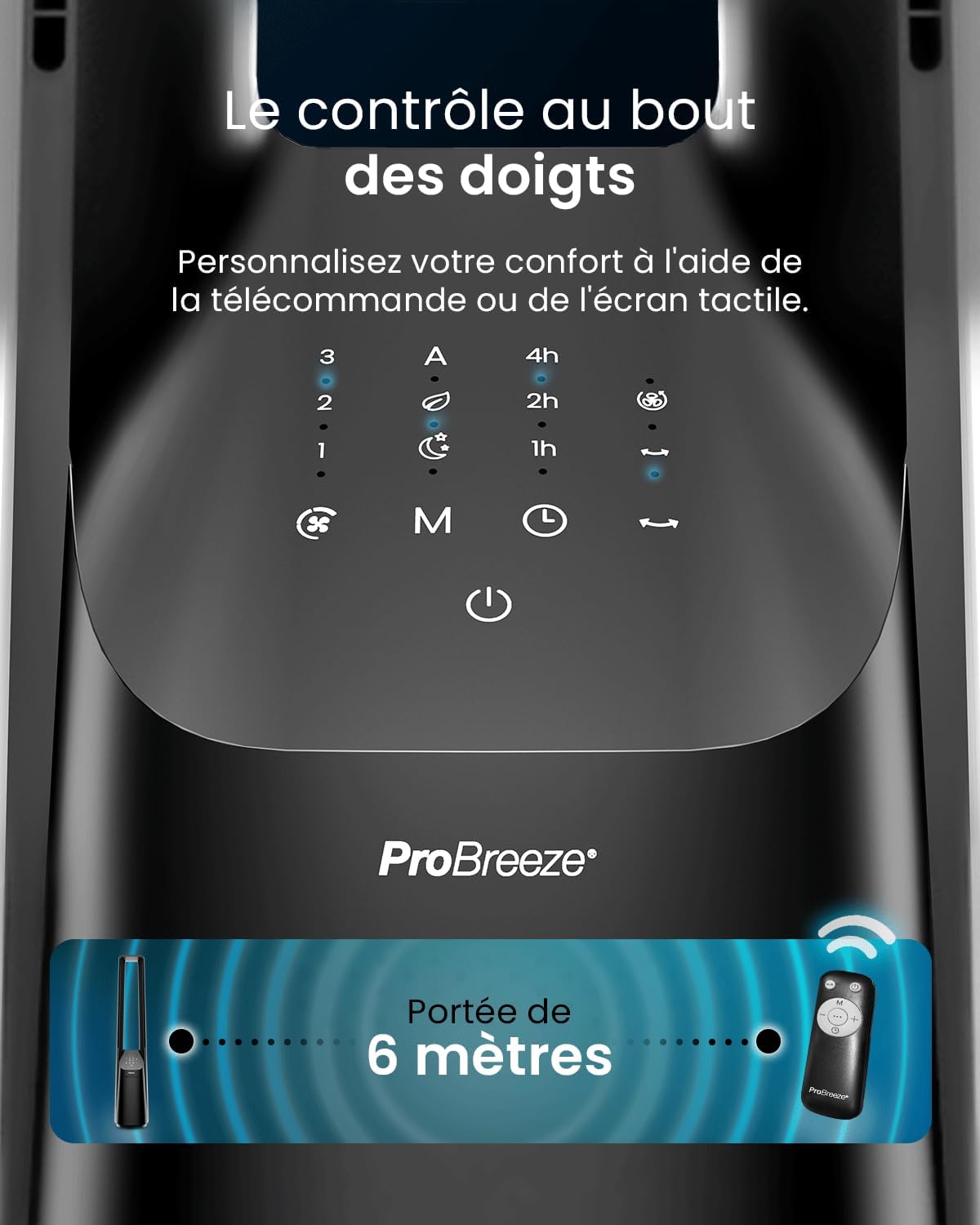 karaca-alisveris - Ventilateur colonne sans pales - 101 cm - WiFi, ultra silencieux, LED, télécommande, 6 vitesses, 5 modes, o