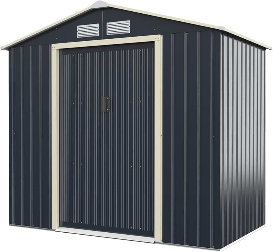 karaca-alisveris 2,37㎡ Abri de Jardin Métal Galvanisé, Cabine de Jardin Extérieur Portes Coulissantes, Résistant aux Intempérie, 4,63m³, Cabane de Rangement à Outils, 213 x 127 x 195 cm, Gris